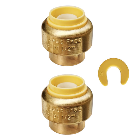 HQMPC 1/2" Push Fit PEX End Cap, Push-to-Connect Brass Plumbing Fittings No Lead Brass Plumbing Fittings with Disconnect Clip for Copper, CPVC