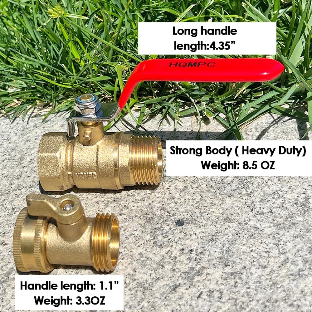 HQMPC Garden Hose Shut Off Valve Ball Valve 3/4" GHT Water Hose Shut Turn Off Valve Heavy Duty Hose On Off Valve Brass Shut Off Valve Hose Ball Valve 1Pc Long Handle