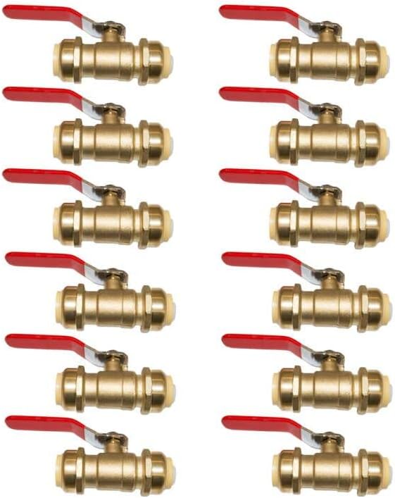 HQMPC Push-Fit Full Port Ball Valve Pex Push Ball Valve Water Shut Off Valve Plubing Pex Push In Ball Valve Push-to-Connect, PEX, Copper, CPVC, 1/2"