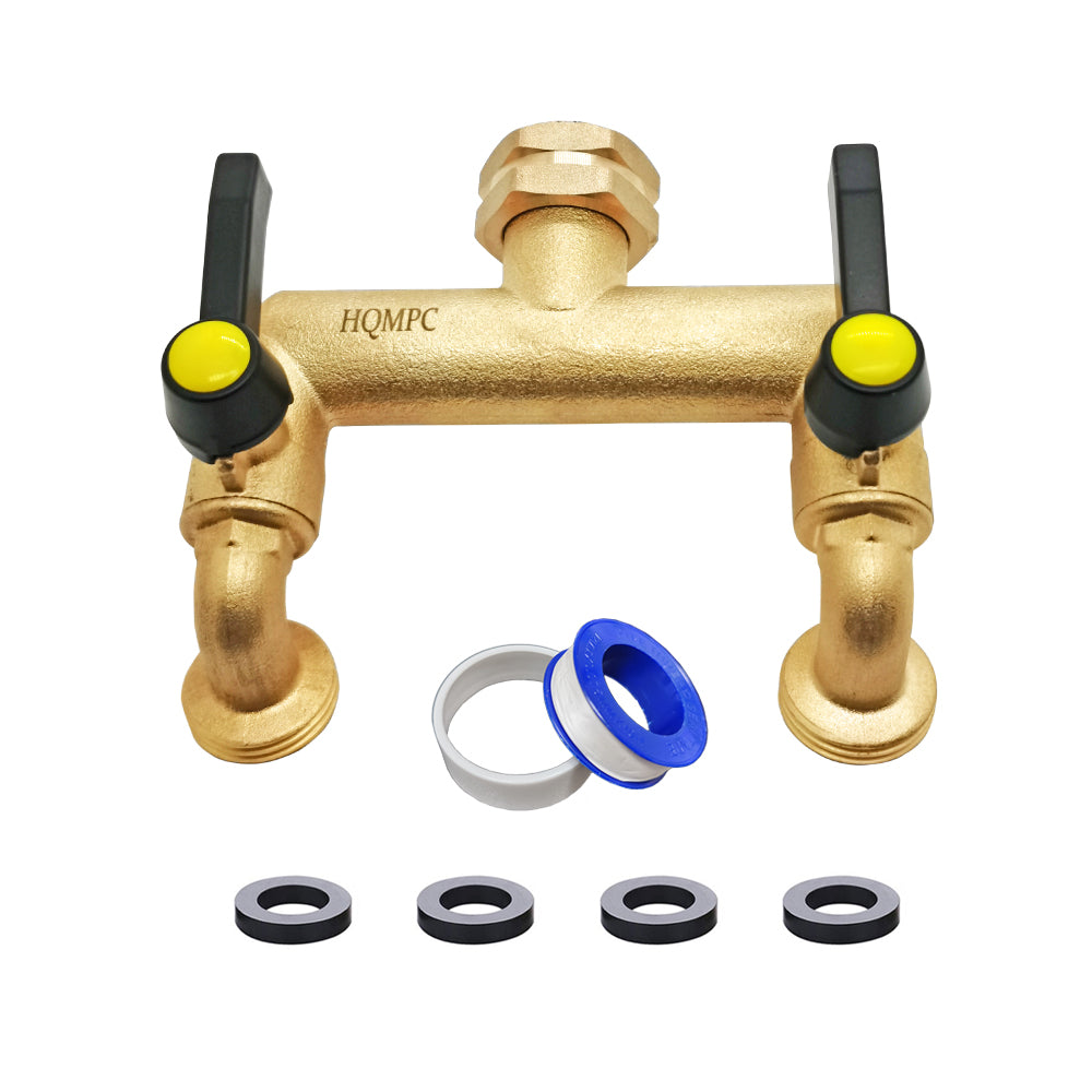 HQMPC Garden Hose 2 Way Valve Hose Splitter Brass Hose Splitter with Solid Brass Handle  Garden Hose Adapter 3/4" GHT Thread New Model