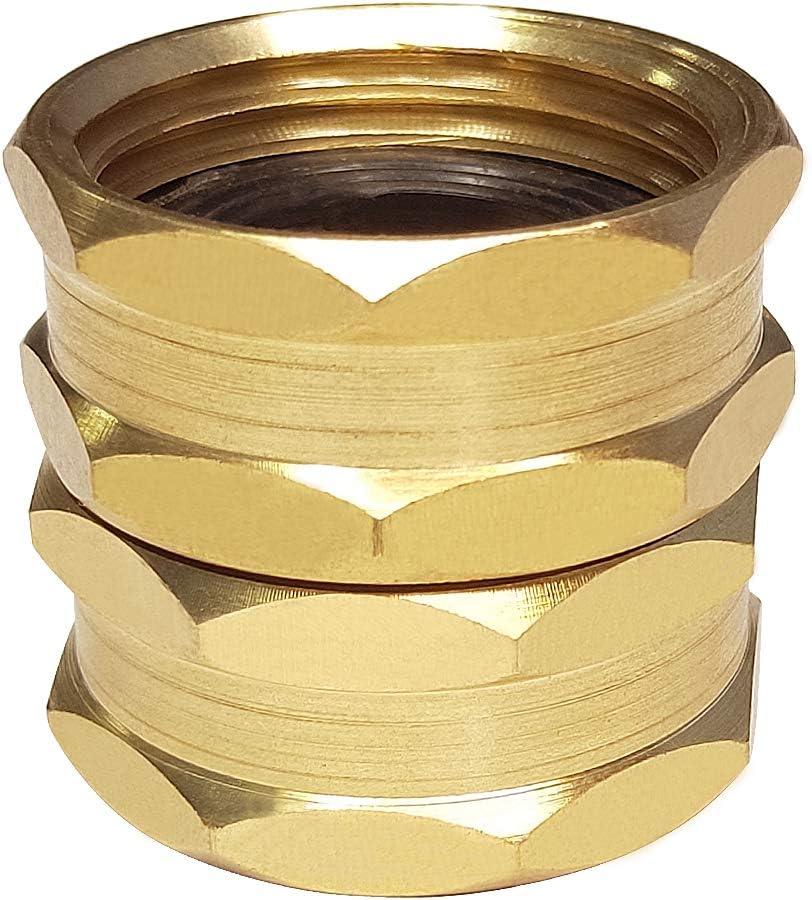 HQMPC Brass Garden Hose Connector Garden Hose Adapter Double Female Swivel Hose Connector 3/4 Inch GHT Brass Connector Female to Female Hose Adapter