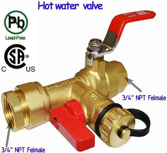 HQMPC Tankless Water Heater Isolation Valves Tankless Water Heater Flush Kit Tankless Valve Kit 3/4" NPT, Including 1 Valve For Hot water,1 Valve For Cold Water, 1 Pressure Relief Valve