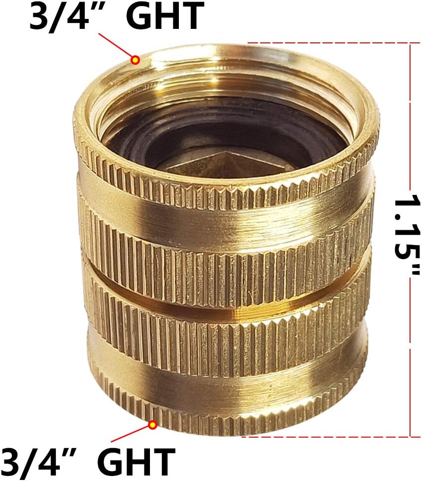 HQMPC Brass Garden Hose Connector Garden Hose Adapter Double Female Swivel Hose Connector 3/4 Inch GHT