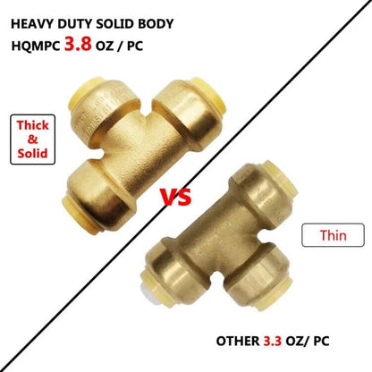 Pex Fittings Tee Push Fit Plumbing Tee 1/2 inch, Push-to-Connect Plumbing Fittings Brass Pipe Connector T Fittings for Copper PEX CPVC No Pb ( 1/2 Inch(1/2")