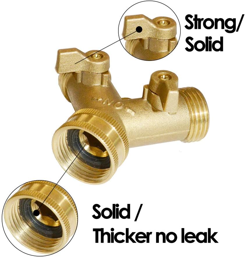 HQMPC 2 Way Garden Hose Y Valve Brass Hose Splitter Hose Y Valve Connectors Garden Hose Adapter 3/4"GHT Thread Extra 4 Pressure washers