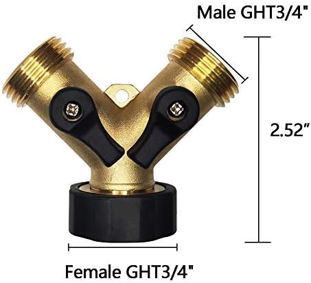 HQMPC Garden Hose Y Splitter Garden Hose Splitter 2 Way Faucet Splitter 3/4"Female &2 Male 3/4" GHT