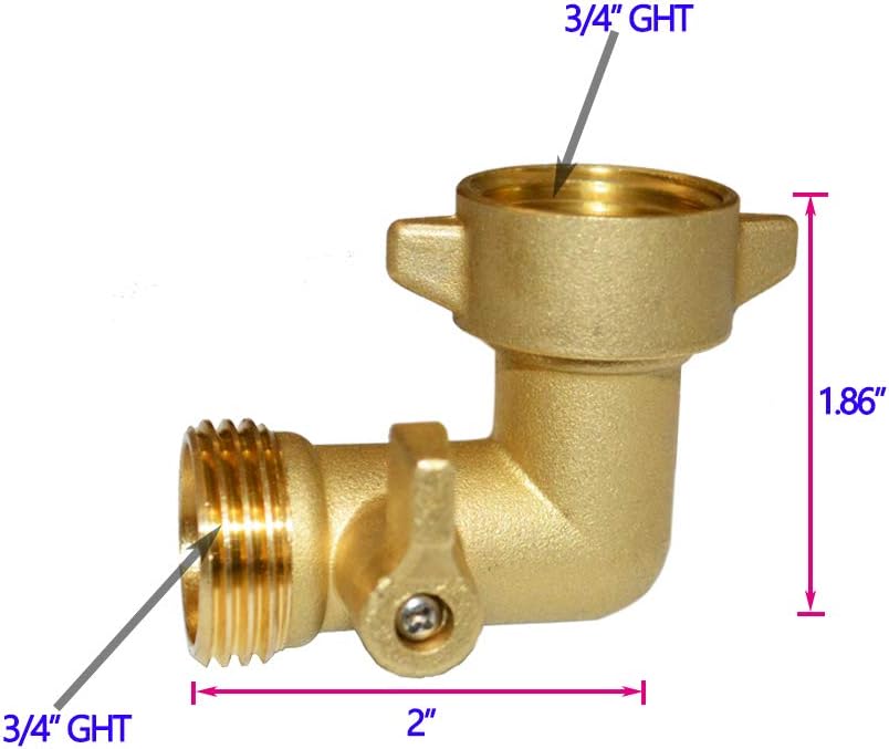 HQMPC 90 Degree Garden Hose Elbow with Shut Off Valve Hose Elbow 3/4" GHT Garden Hose Elbow Brass Garden Hose RV Adapter Water Hose 90 Degree Eelbow With 4 Pcs Washers