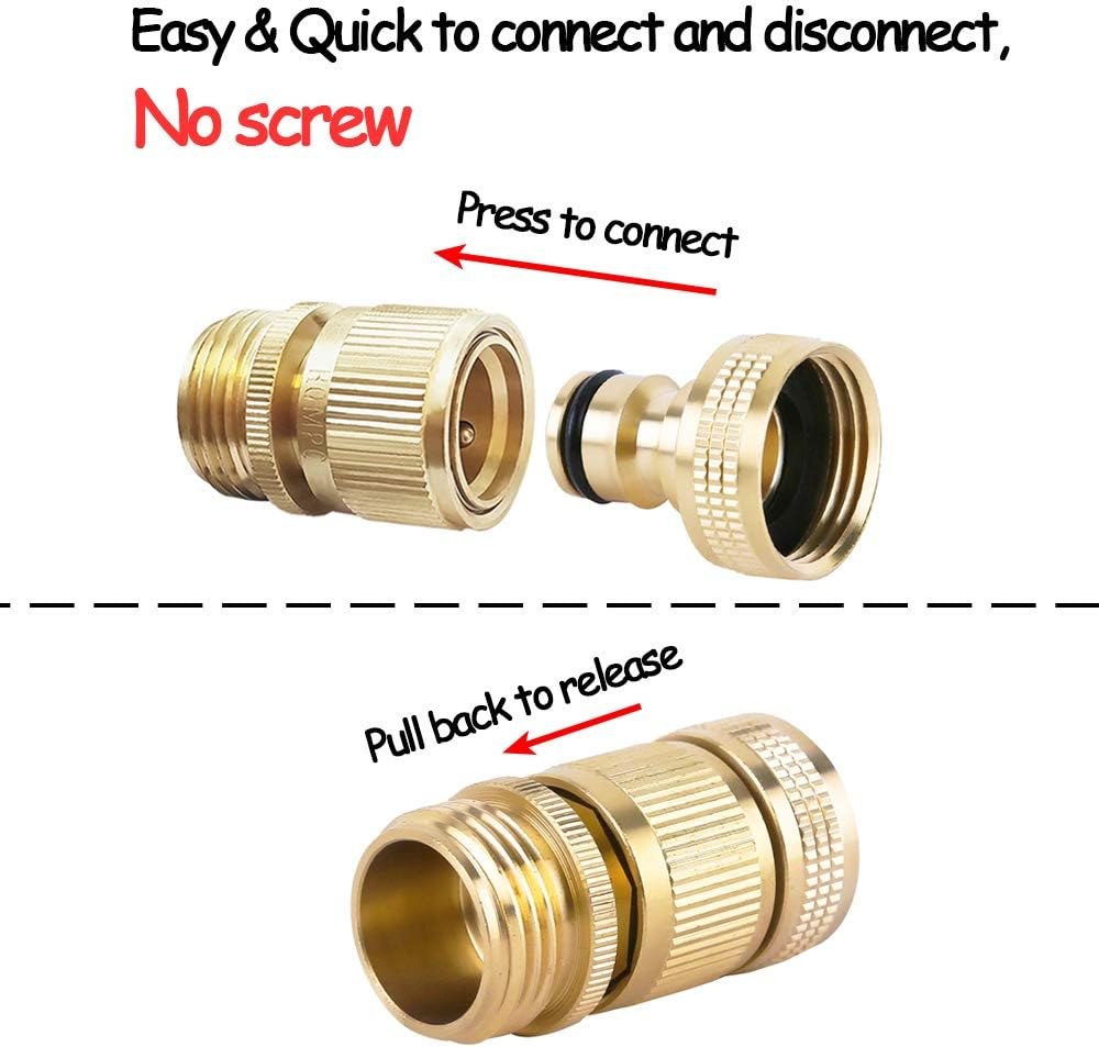 HQMPC Garden Hose Quick Connect Solid Brass Quick Connector Garden Hose Fitting 3/4 inch GHT