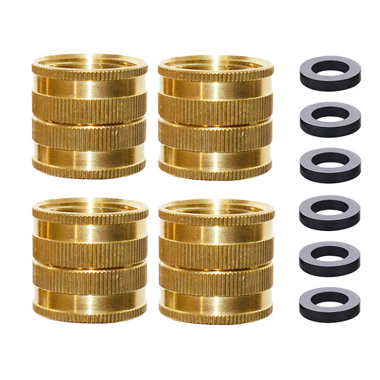 HQMPC Double Female Swivel Hose Connectors Brass Garden Hose Adapters 3/4 Inch GHT 4 Pieces