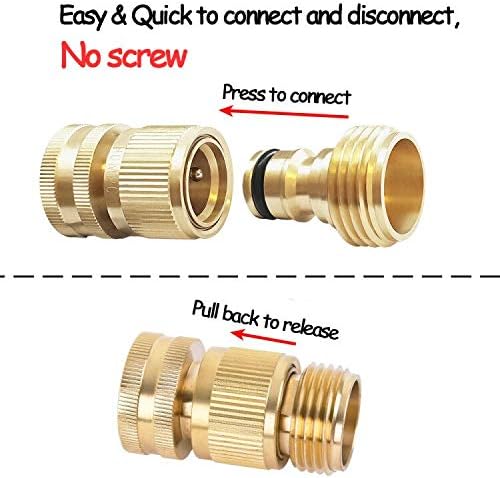 HQMPC Garden Hose Quick Connect Solid Brass Quick Connector Garden Hose Fitting Water Hose Connectors Garden Hose Disconnect 3/4 inch GHT