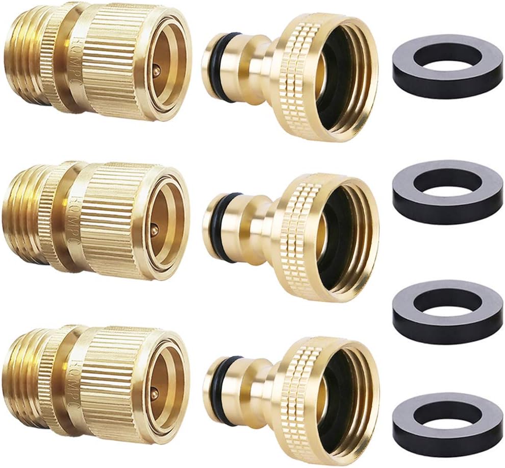 HQMPC Garden Hose Quick Connect Solid Brass Quick Connector Garden Hose Fitting 3/4 inch GHT