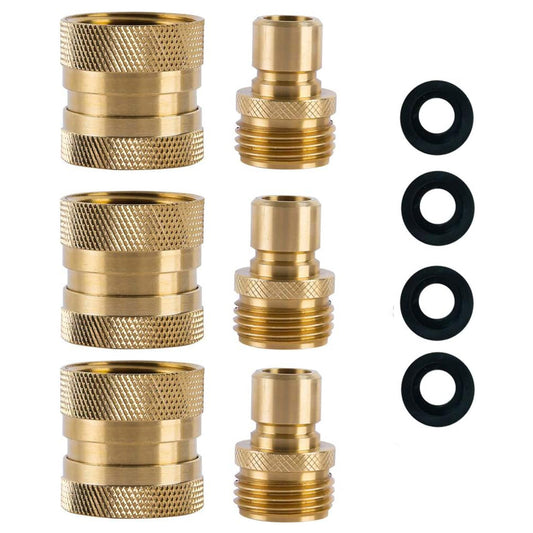 HQMPC Garden Hose Quick Connect Brass Hose Quick Adapter 3/4“GHT Thread (3 Female+ 3 Male)
