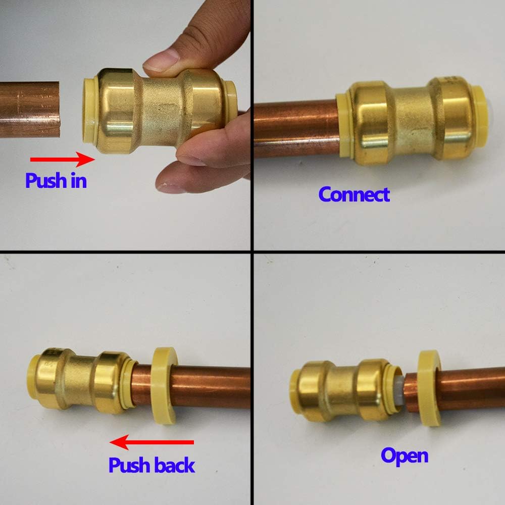 HQMPC 1" Pex fitting Push Fit Plumbing Tee, Push-to-Connect Plumbing Fittings, Brass Pipe Connector T Fittings for Copper, PEX, CPVC, No Pb (2pcs, 1 Inch(1"))