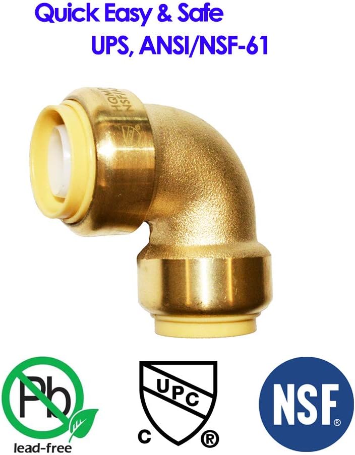 HQMPC Pex Fitting 1/2" Pex Elbow PushFit Elbow 90-Degree -PEX Fitting 1/2" 90 Degree Elbow Push-to-Connect Plumbing Fitting for Copper, PEX, CPVC (6pcs 1/2")