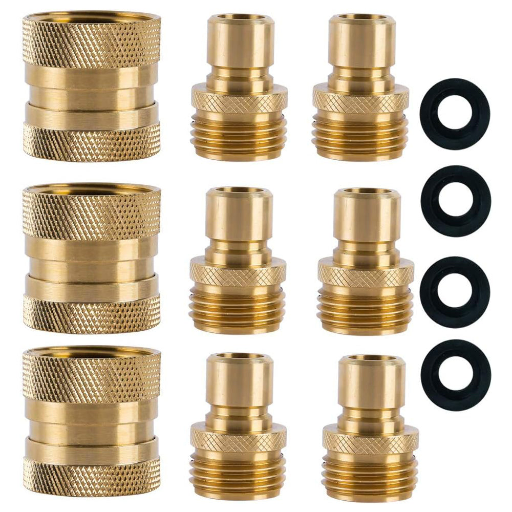 HQMPC Brass Garden Hose Quick Connect Water Hose Connector 3/4"GTH (3 Female Coupler+ 6 Male Nipples)
