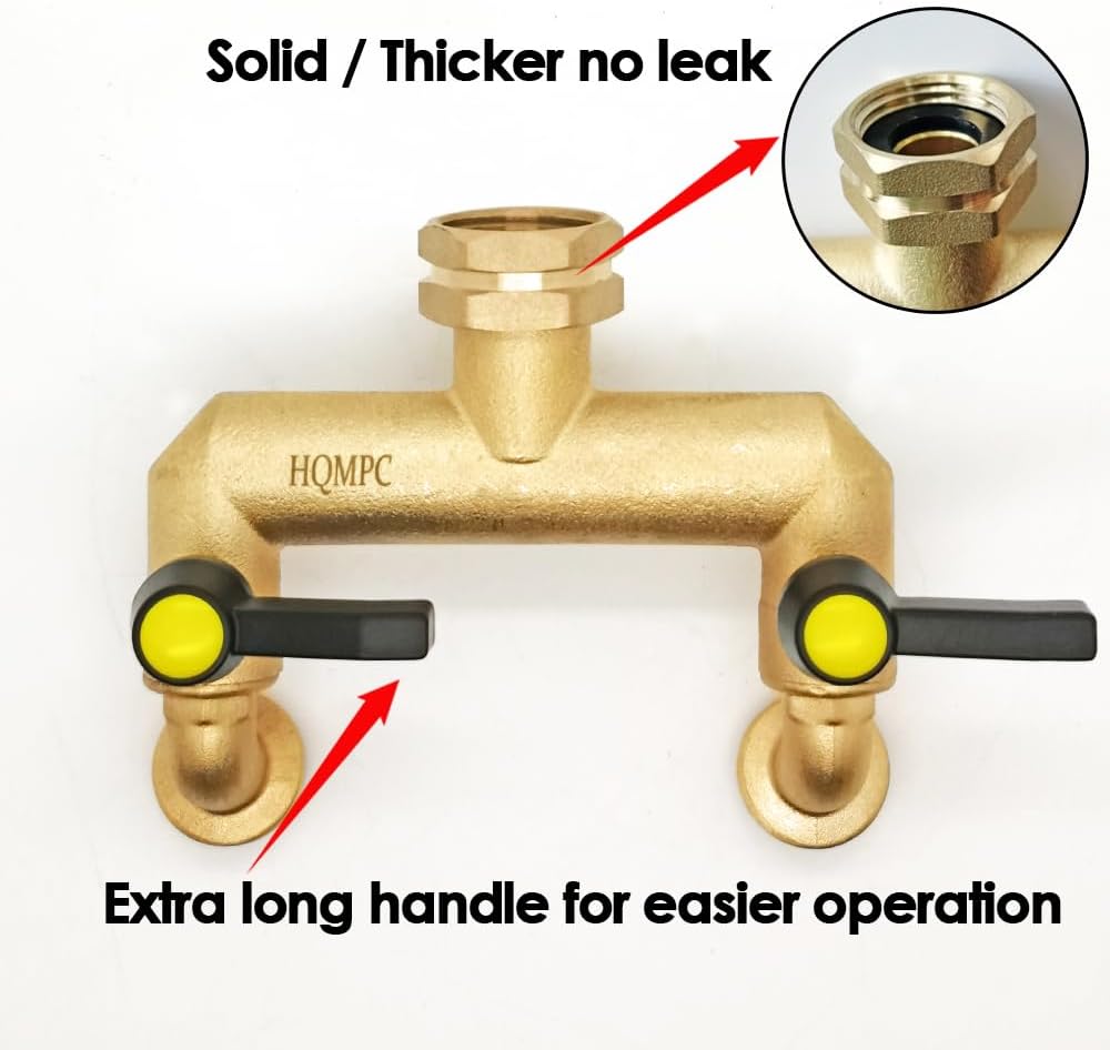 HQMPC Garden Hose 2 Way Valve Hose Splitter Brass Hose Splitter with Solid Brass Handle  Garden Hose Adapter 3/4" GHT Thread New Model