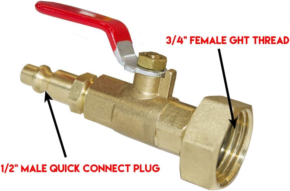 HQMPC RV Winterize Adapter Blowout Adapter 1/4" Quick Connect Plug With 3/4" GHT Female and 1 Male Nipple Ball Valve Blowing Out Valve For RV, RV, travel trailer, boat, camper, cabins
