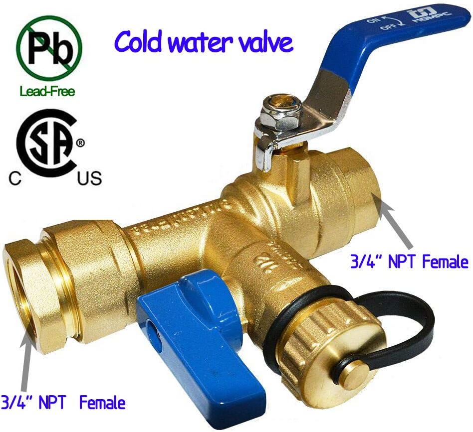 HQMPC Tankless Water Heater Isolation Valves Tankless Water Heater Flush Kit Tankless Valve Kit 3/4" NPT, Including 1 Valve For Hot water,1 Valve For Cold Water, 1 Pressure Relief Valve