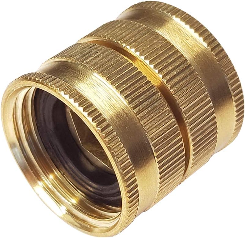 HQMPC Brass Garden Hose Connector Garden Hose Adapter Double Female Swivel Hose Connector 3/4 Inch GHT