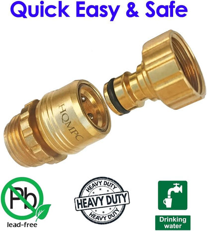 HQMPC Garden Hose Quick Connect No Pb Solid Brass Quick Connector Garden Hose Fitting 3/4 inch GHT