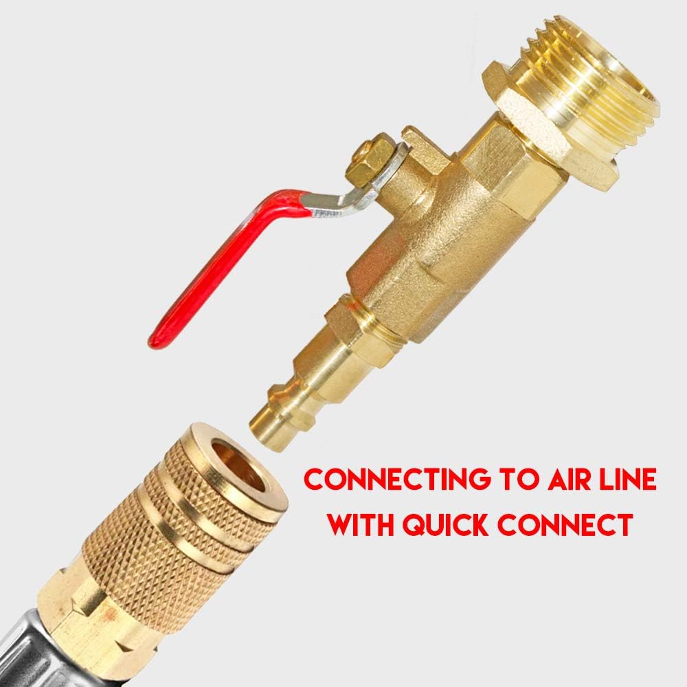 HQMPC RV Winterize Adapter Winterize Blowout Adapter 1/4" Quick Connect Plug With 3/4"Female and Male GHT Ball Valve Winterize Blowing Out Valve For RV, boat, camper, cabins