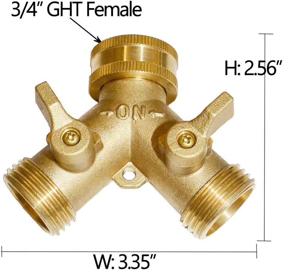 HQMPC 2 Way Garden Hose Y Valve Brass Hose Splitter Hose Y Valve Connectors Garden Hose Adapter 3/4"GHT Thread Extra 4 Pressure washers