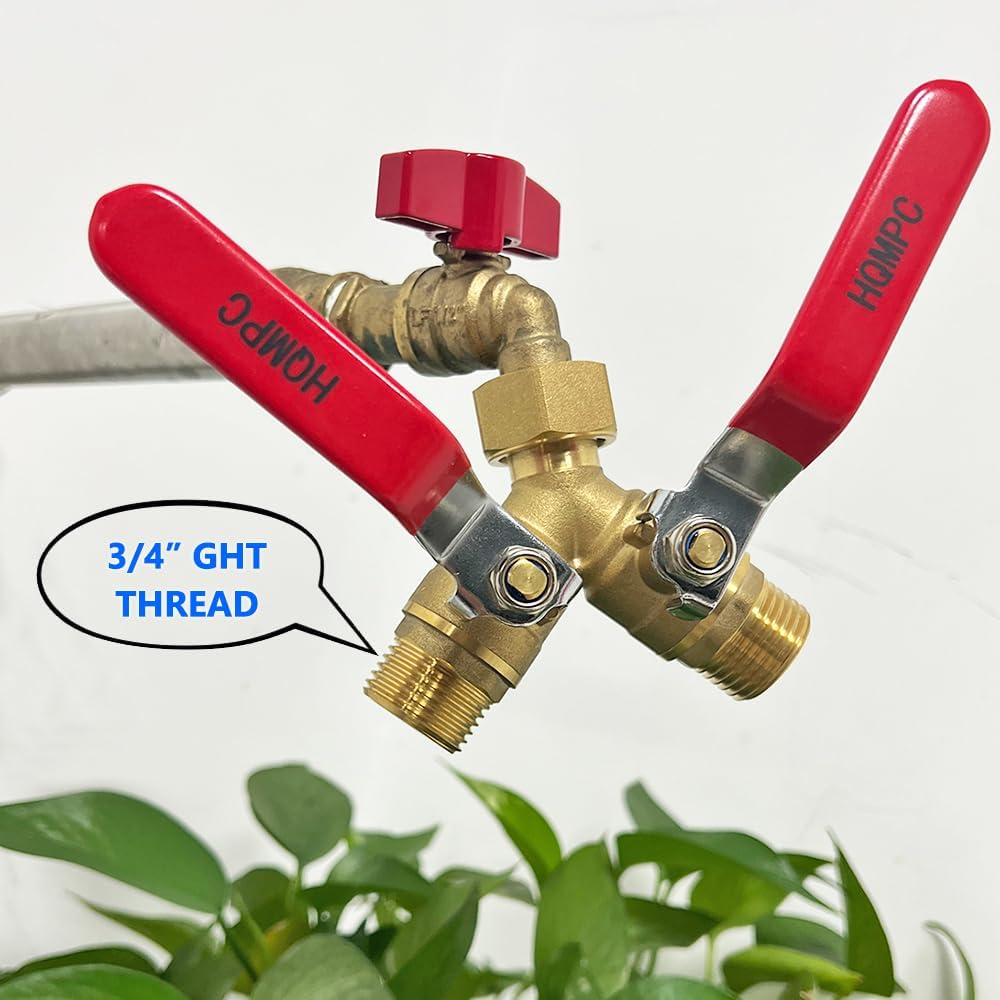 HQMPC Garden Hose Y Valve Hose Splitter Brass Hose Splitter with Solid Brass Handle Garden Hose Adapter 2 Way Y Valve 3/4" GHT Thread