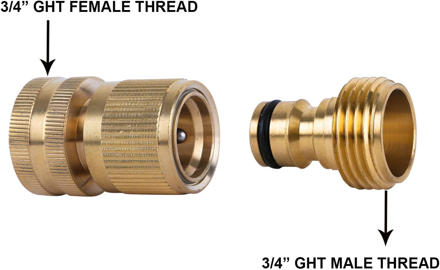 HQMPC Garden Hose Quick Connect Solid Brass Quick Connector Garden Hose Fitting Water Hose Connectors Garden Hose Disconnect 3/4 inch GHT