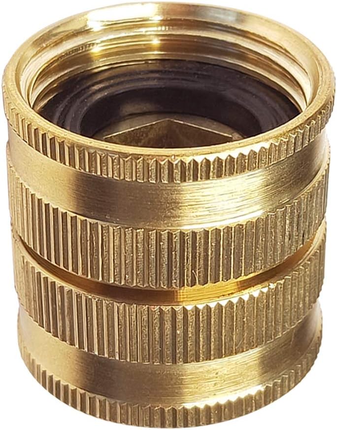 HQMPC Brass Garden Hose Connector Garden Hose Adapter Double Female Swivel Hose Connector 3/4 Inch GHT