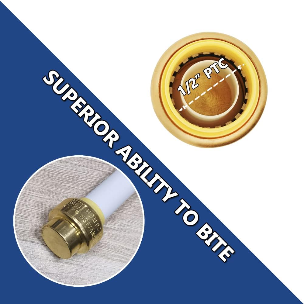 HQMPC 1/2" Push Fit PEX End Cap, Push-to-Connect Brass Plumbing Fittings No Lead Brass Plumbing Fittings with Disconnect Clip for Copper, CPVC