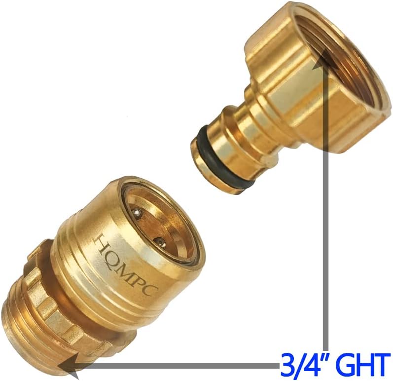 HQMPC Garden Hose Quick Connect No Pb Solid Brass Quick Connector Garden Hose Fitting 3/4 inch GHT