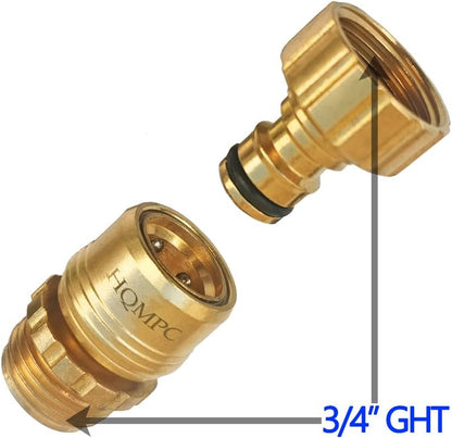 HQMPC Garden Hose Quick Connect No Pb Solid Brass Quick Connector Garden Hose Fitting 3/4 inch GHT