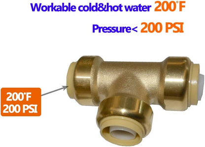 Pex Fittings Tee Push Fit Plumbing Tee 1/2 inch, Push-to-Connect Plumbing Fittings Brass Pipe Connector T Fittings for Copper PEX CPVC No Pb ( 1/2 Inch(1/2")