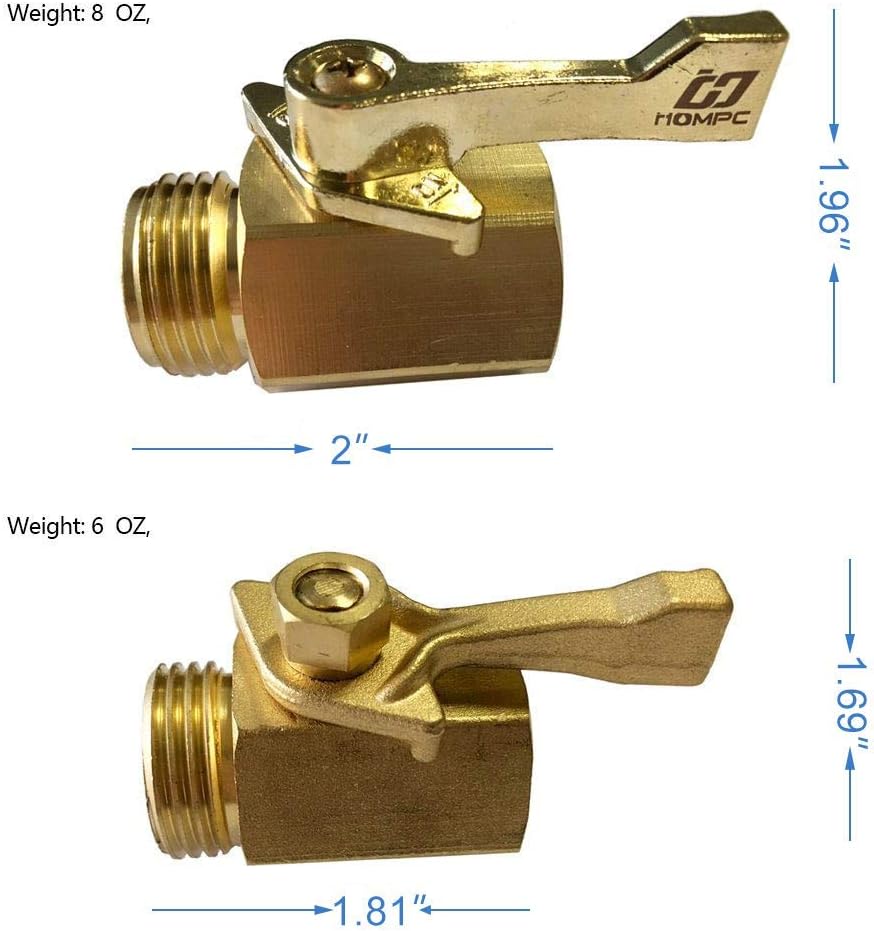 HQMPC Super Heavy Duty 3/4" Brass Shut Off Valve Garden Hose Connector Garden Hose Shut Off Valve