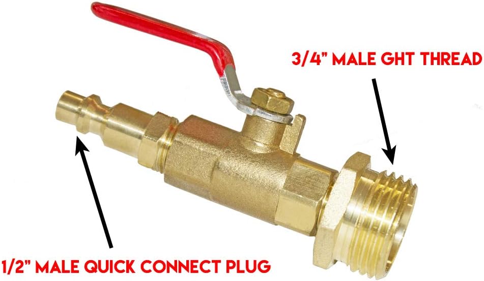 HQMPC RV Winterize Adapter Winterize Blowout Adapter 1/4" Quick Connect Plug With 3/4"Female and Male GHT Ball Valve Winterize Blowing Out Valve For RV, boat, camper, cabins
