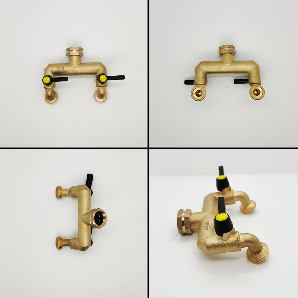 HQMPC Garden Hose 2 Way Valve Hose Splitter Brass Hose Splitter with Solid Brass Handle Garden Hose Adapter 3/4" GHT Thread New Model