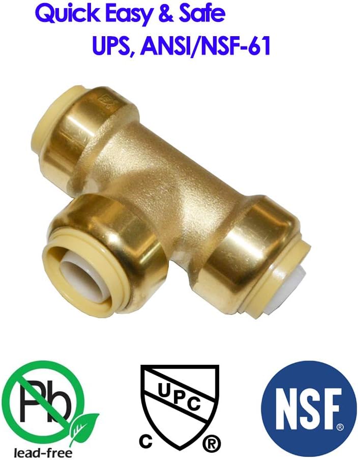 HQMPC 1" Pex fitting Push Fit Plumbing Tee, Push-to-Connect Plumbing Fittings, Brass Pipe Connector T Fittings for Copper, PEX, CPVC, No Pb (2pcs, 1 Inch(1"))