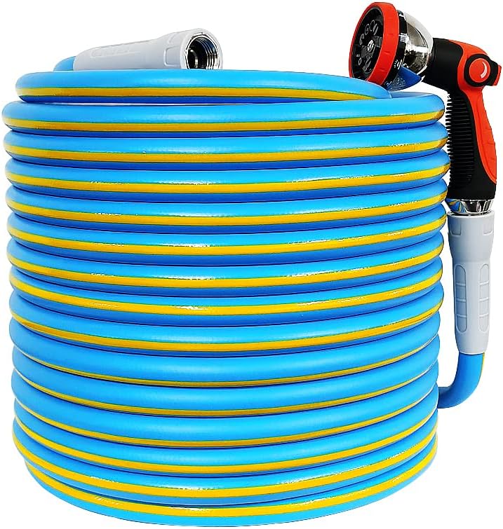 HQMPC Hose Garden Hose With Swivel Grip 5/8 in, Water Hose Heavy Duty Durable Material Water Hose with Solid Fittings (BLUE)