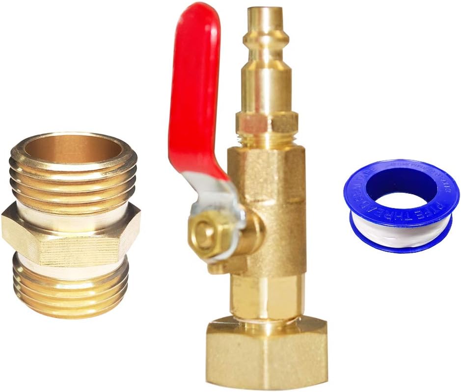HQMPC RV Winterize Adapter Blowout Adapter 1/4" Quick Connect Plug With 3/4" GHT Female and 1 Male Nipple Ball Valve Blowing Out Valve For RV, RV, travel trailer, boat, camper, cabins