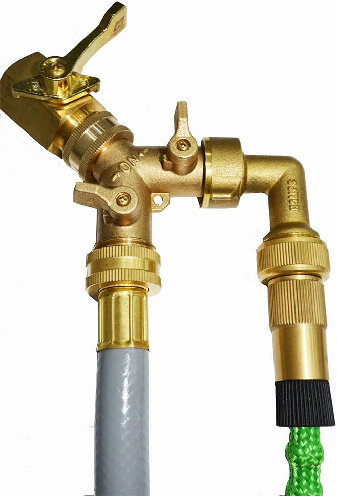 HQMPC 2 Way Garden Hose Y Valve Brass Hose Splitter Hose Y Valve Connectors Garden Hose Adapter 3/4"GHT Thread Extra 4 Pressure washers