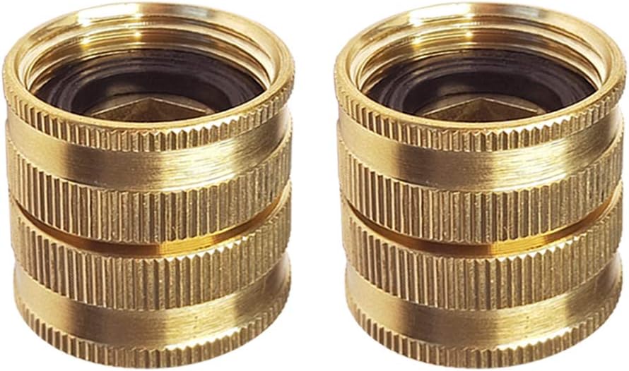 HQMPC Brass Garden Hose Connector Garden Hose Adapter Double Female Swivel Hose Connector 3/4 Inch GHT