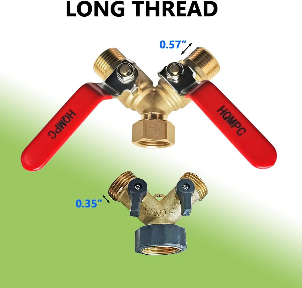 HQMPC Garden Hose Y Valve Hose Splitter Brass Hose Splitter with Solid Brass Handle Garden Hose Adapter 2 Way Y Valve 3/4" GHT Thread