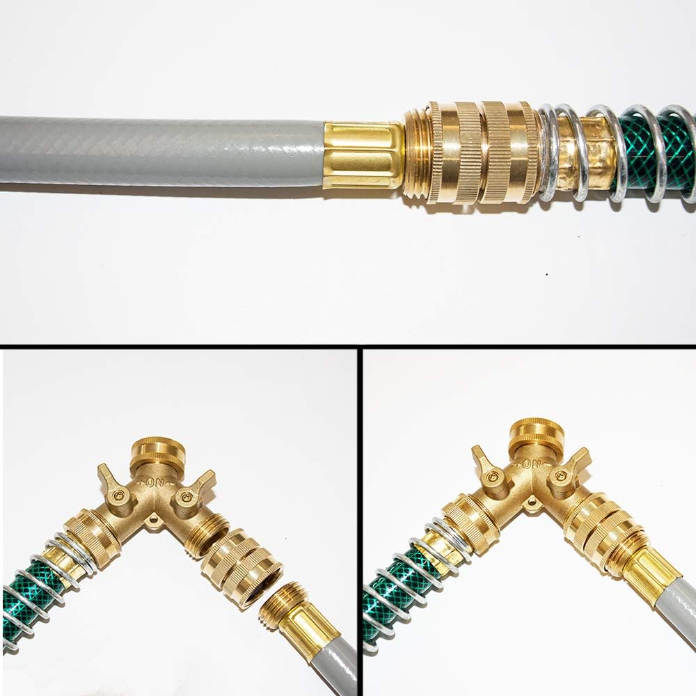 HQMPC Double Female Swivel Hose Connectors Brass Garden Hose Adapters 3/4 Inch GHT 4 Pieces