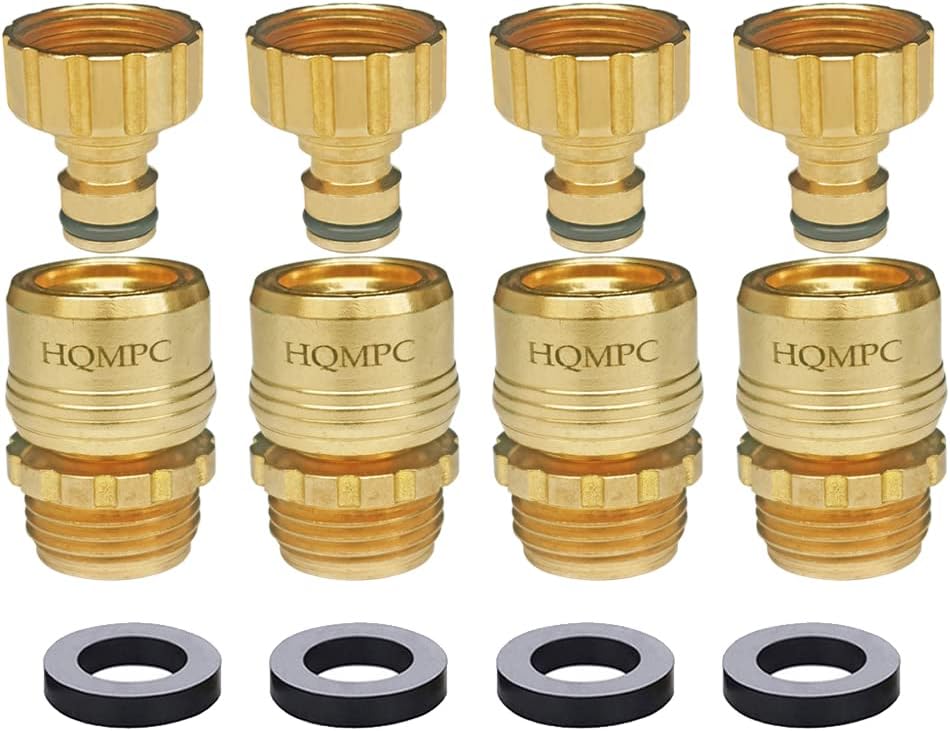 HQMPC Garden Hose Quick Connect No Pb Solid Brass Quick Connector Garden Hose Fitting 3/4 inch GHT