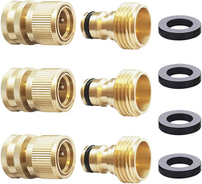 HQMPC Garden Hose Quick Connect Solid Brass Quick Connector Garden Hose Fitting Water Hose Connectors Garden Hose Disconnect 3/4 inch GHT