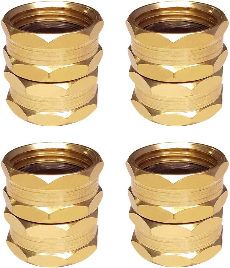 HQMPC Brass Garden Hose Connector Garden Hose Adapter Double Female Swivel Hose Connector 3/4 Inch GHT Brass Connector Female to Female Hose Adapter