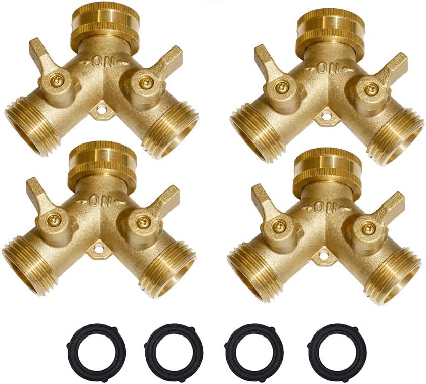 HQMPC 2 Way Garden Hose Y Valve Brass Hose Splitter Hose Y Valve Connectors Garden Hose Adapter 3/4"GHT Thread Extra 4 Pressure washers