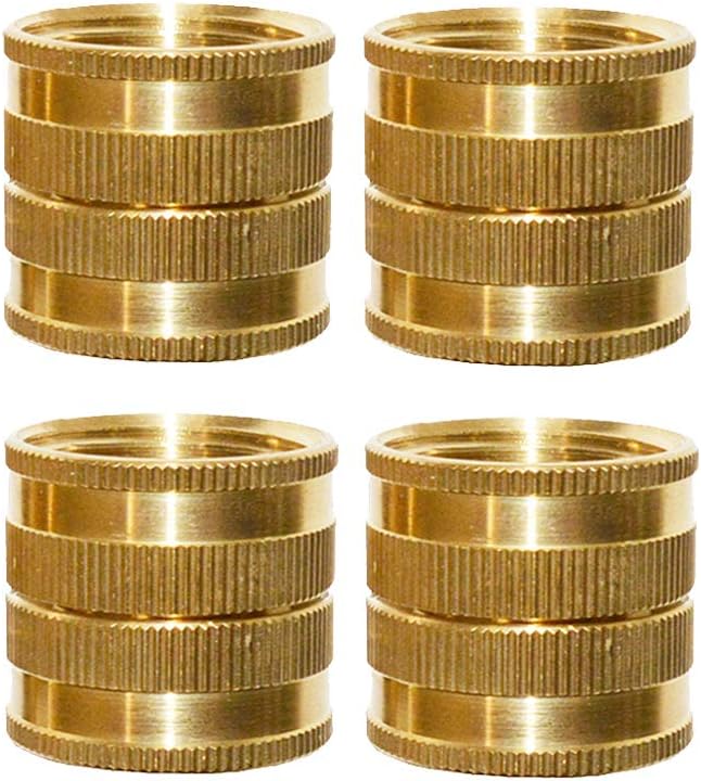 HQMPC Brass Garden Hose Connector Garden Hose Adapter Double Female Swivel Hose Connector 3/4 Inch GHT