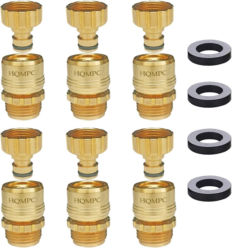 HQMPC Garden Hose Quick Connect No Pb Solid Brass Quick Connector Garden Hose Fitting 3/4 inch GHT