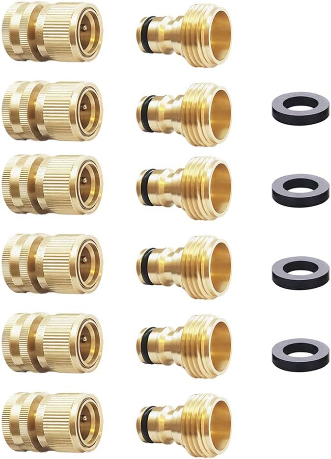 HQMPC Garden Hose Quick Connect Solid Brass Quick Connector Garden Hose Fitting Water Hose Connectors Garden Hose Disconnect 3/4 inch GHT